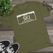 Load image into Gallery viewer, Ski Colorado License PlateTri-Blend Crew Tee