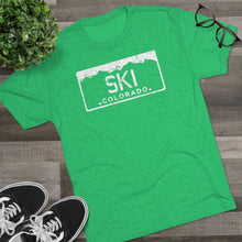 Load image into Gallery viewer, Ski Colorado License PlateTri-Blend Crew Tee