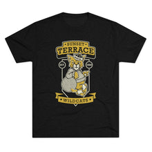 Load image into Gallery viewer, Sunset Terrace Kickball Cat Tri-Blend Crew Tee
