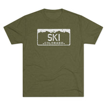 Load image into Gallery viewer, Ski Colorado License PlateTri-Blend Crew Tee