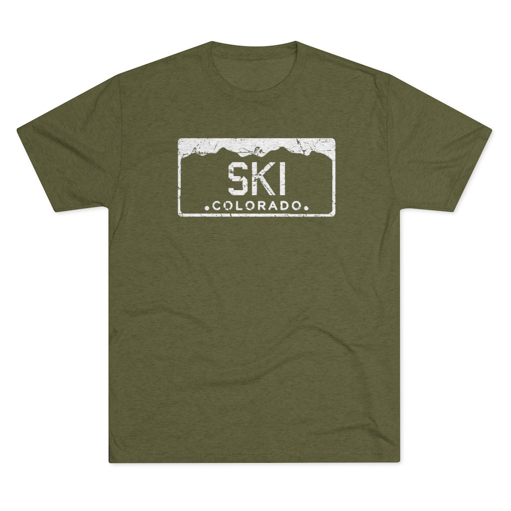 Ski Colorado License PlateTri-Blend Crew Tee