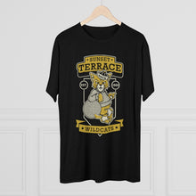 Load image into Gallery viewer, Sunset Terrace Kickball Cat Tri-Blend Crew Tee